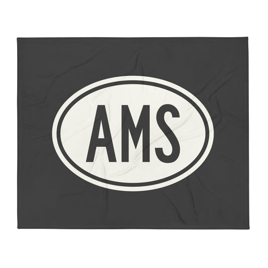 Unique Travel Gift Throw Blanket - White Oval • AMS Amsterdam Souvenir • YHM Designs - Image 01