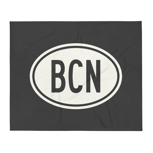 Unique Travel Gift Throw Blanket - White Oval • BCN Barcelona • YHM Designs - Image 01