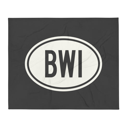 Unique Travel Gift Throw Blanket - White Oval • BWI Baltimore • YHM Designs - Image 01