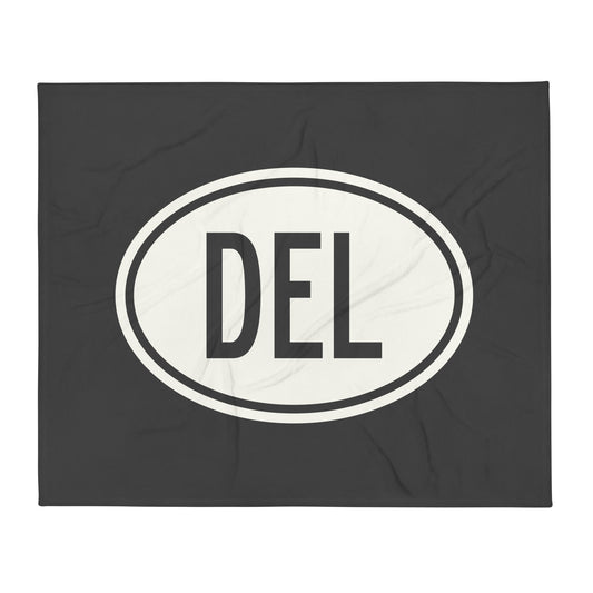 Unique Travel Gift Throw Blanket - White Oval • DEL Delhi Souvenir • YHM Designs - Image 01
