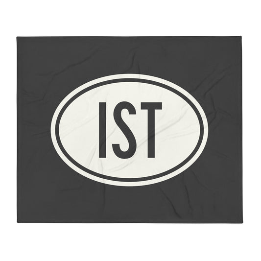 Unique Travel Gift Throw Blanket - White Oval • IST Istanbul Souvenir • YHM Designs - Image 01