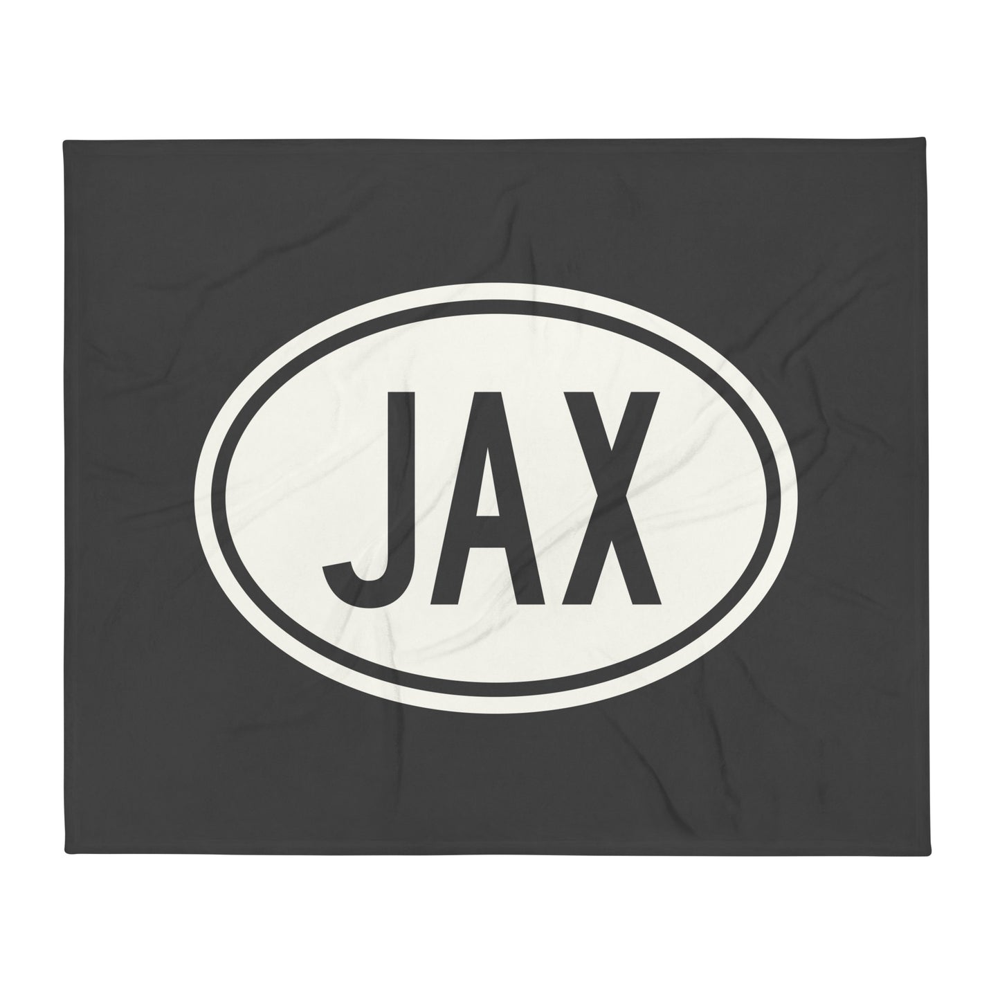 JAX Jacksonville Throw Blanket • Eclipse Grey with Oval Car Sticker Design • YHM Designs - Image 01