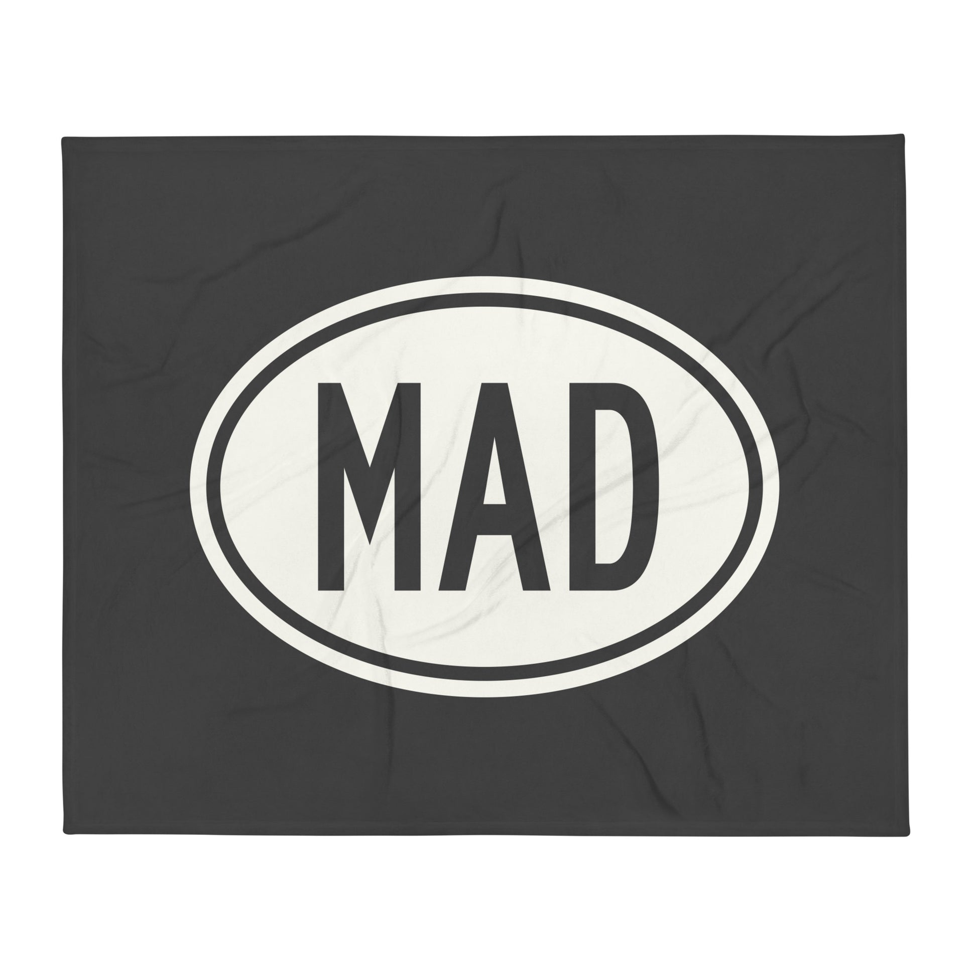 Unique Travel Gift Throw Blanket - White Oval • MAD Madrid Souvenir • YHM Designs - Image 01