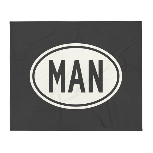 Unique Travel Gift Throw Blanket - White Oval • MAN Manchester Souvenir • YHM Designs - Image 01