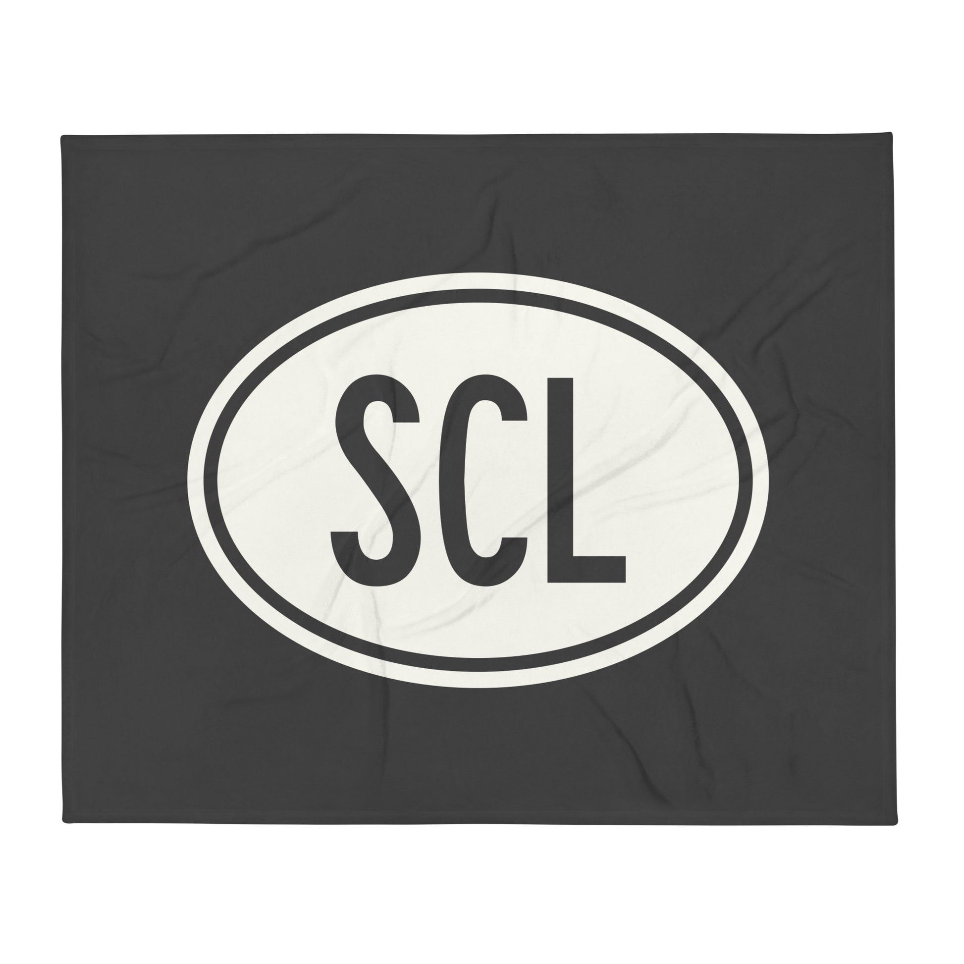 Unique Travel Gift Throw Blanket - White Oval • SCL Santiago Souvenir • YHM Designs - Image 01