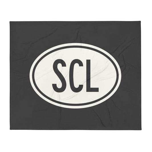 Unique Travel Gift Throw Blanket - White Oval • SCL Santiago Souvenir • YHM Designs - Image 01