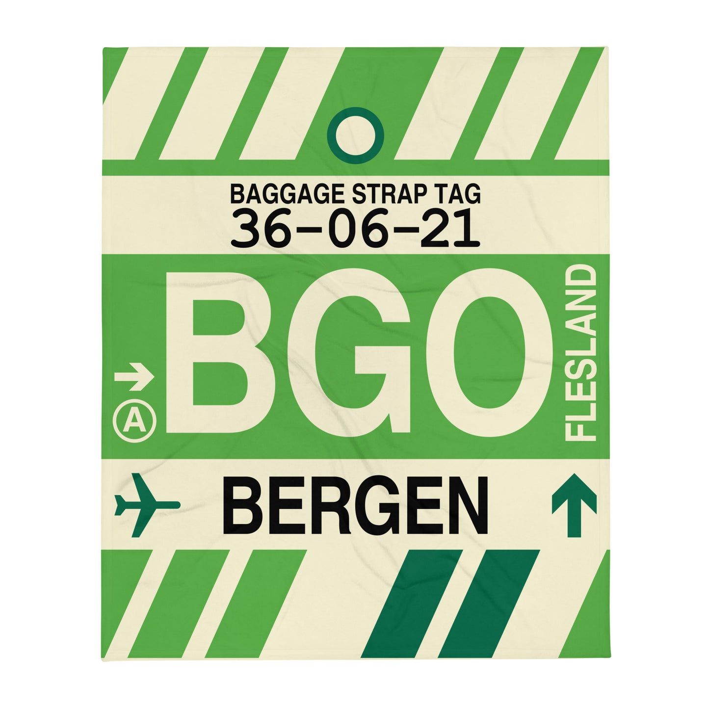 BGO Bergen Throw Blanket • Jet Age Baggage Tag Design • YHM Designs - Image 01