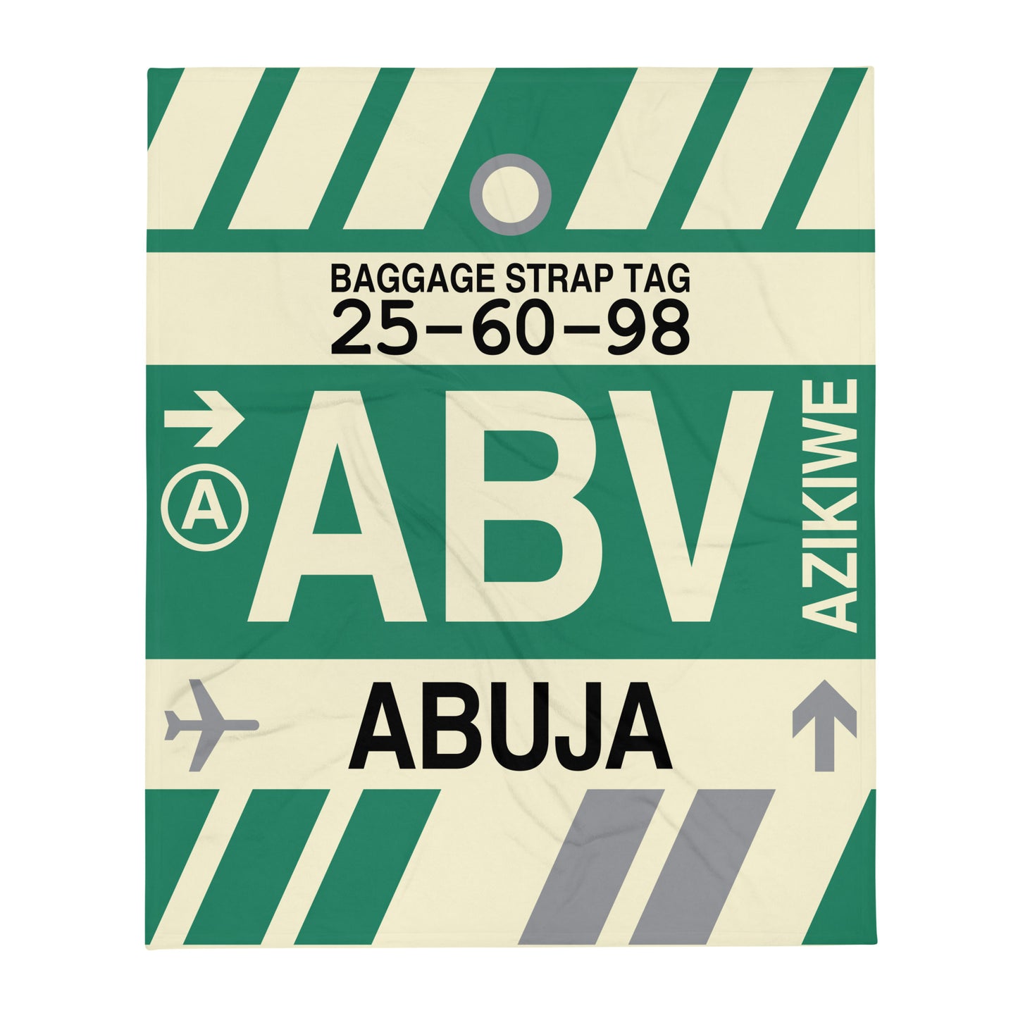 ABV Abuja Throw Blanket • Jet Age Baggage Tag Design • YHM Designs - Image 01