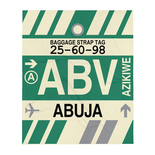 ABV Abuja Throw Blanket • Jet Age Baggage Tag Design • YHM Designs - Image 01