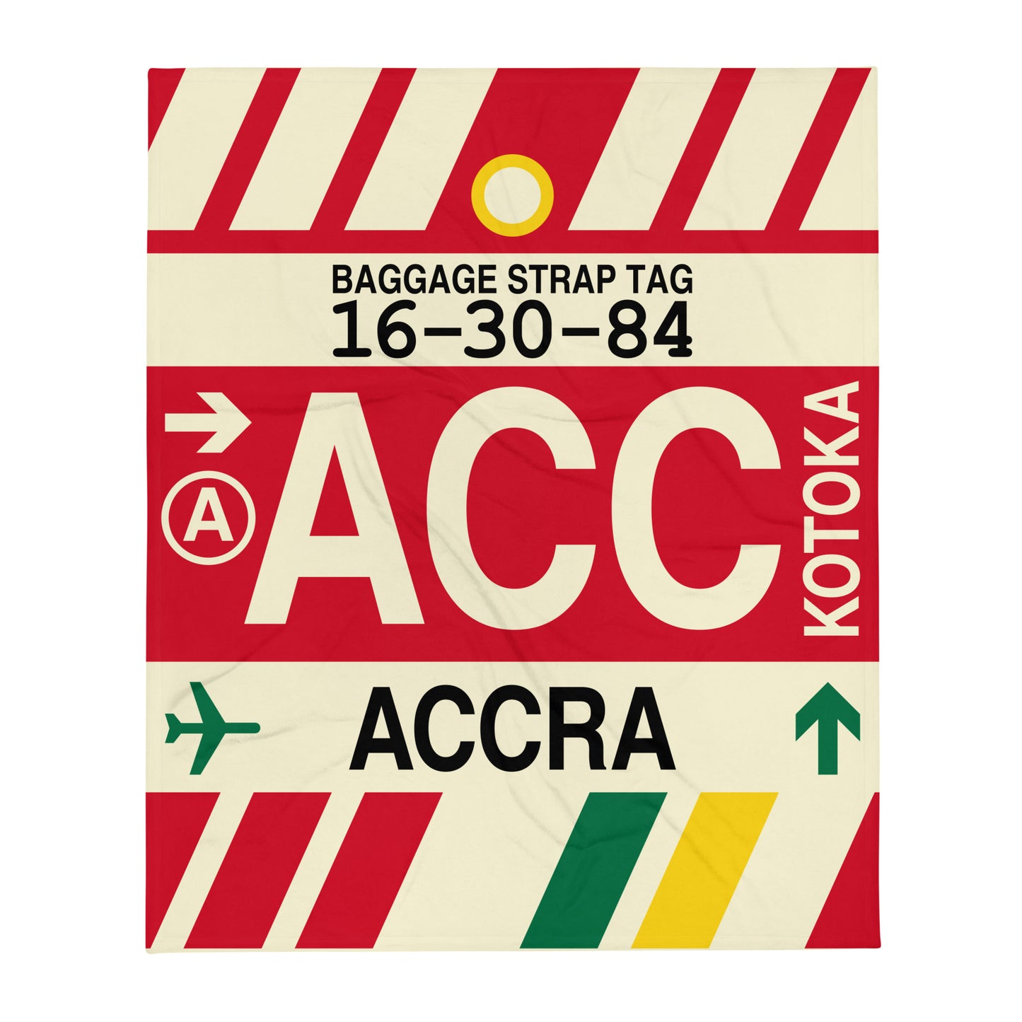 ACC Accra Throw Blanket • Jet Age Baggage Tag Design • YHM Designs - Image 01