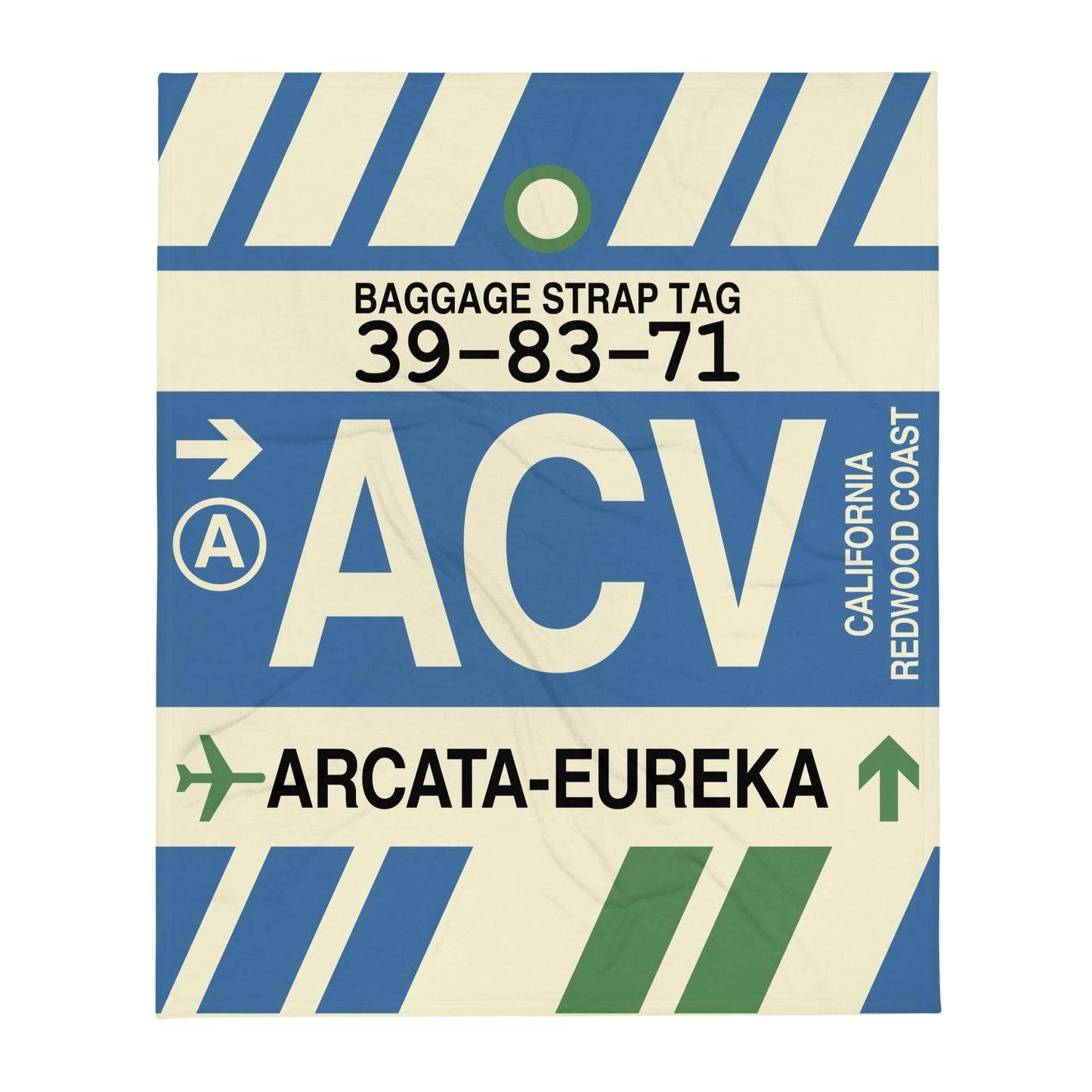 ACV Arcata-Eureka Throw Blanket • Jet Age Baggage Tag Design • YHM Designs - Image 01