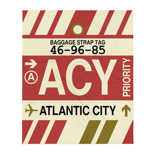 ACY Atlantic City Throw Blanket • Jet Age Baggage Tag Design • YHM Designs - Image 01