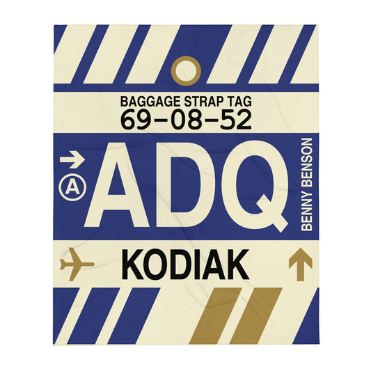 ADQ Kodiak Throw Blanket • Jet Age Baggage Tag Design • YHM Designs - Image 01