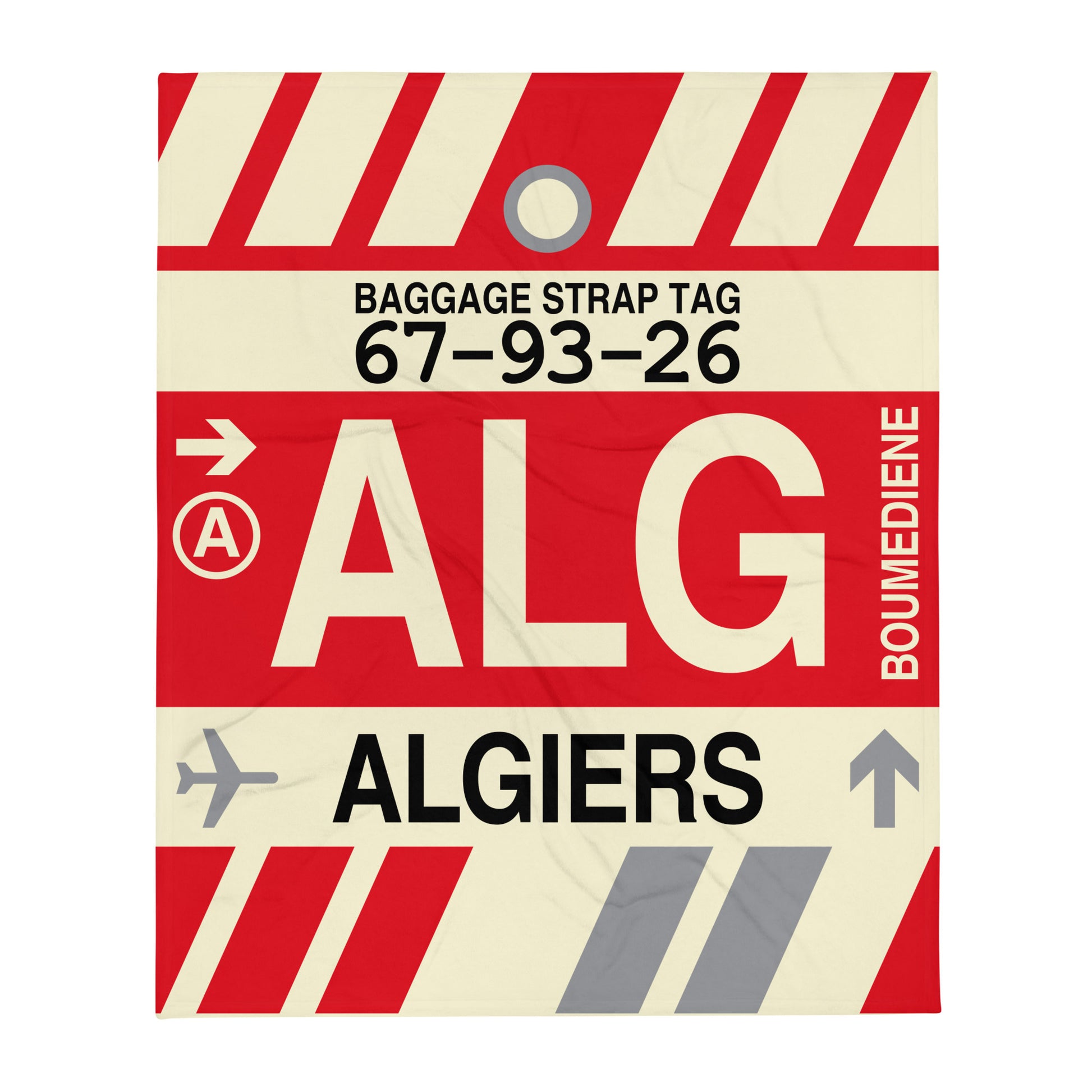 ALG Algiers Throw Blanket • Jet Age Baggage Tag Design • YHM Designs - Image 01