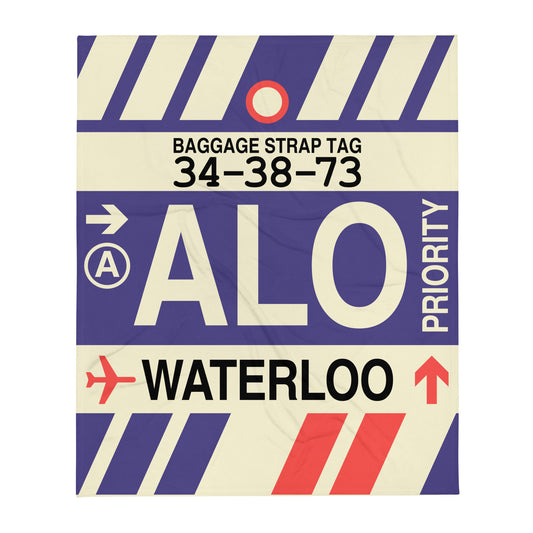 ALO Waterloo Throw Blanket • Jet Age Baggage Tag Design • YHM Designs - Image 01