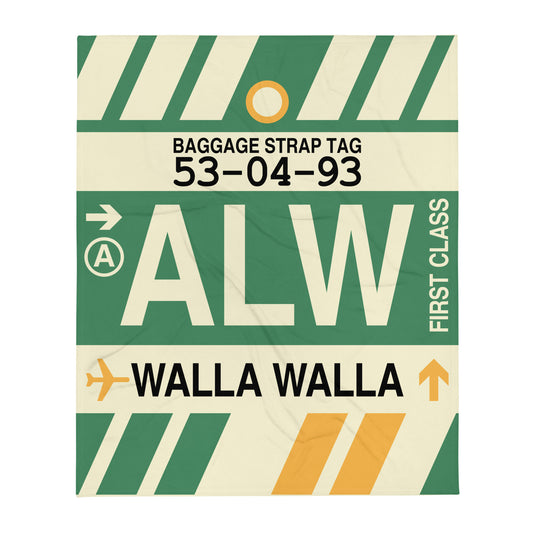 ALW Walla Walla Throw Blanket • Jet Age Baggage Tag Design • YHM Designs - Image 01