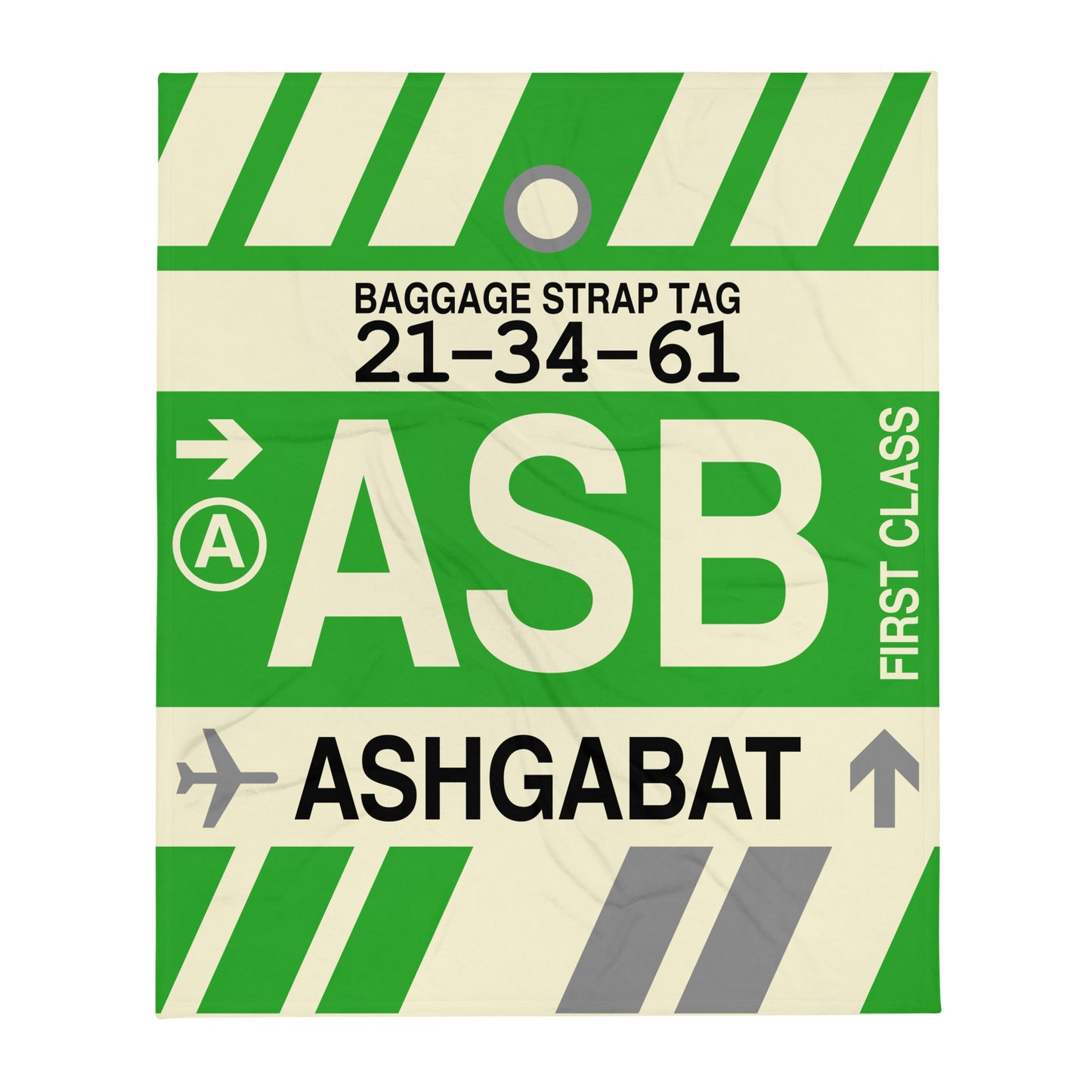 ASB Ashgabat Throw Blanket • Jet Age Baggage Tag Design • YHM Designs - Image 01