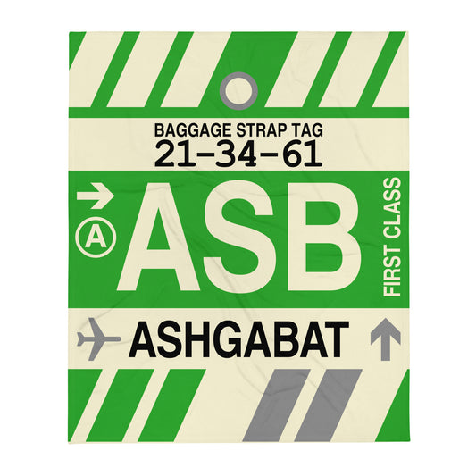 ASB Ashgabat Throw Blanket • Jet Age Baggage Tag Design • YHM Designs - Image 01