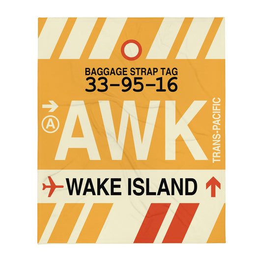 AWK Wake Island Throw Blanket • Jet Age Baggage Tag Design • YHM Designs - Image 01