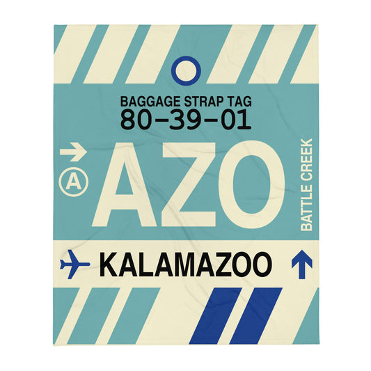 AZO Kalamazoo Throw Blanket • Jet Age Baggage Tag Design • YHM Designs - Image 01