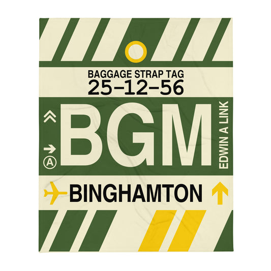 BGM Binghamton Throw Blanket • Jet Age Baggage Tag Design • YHM Designs - Image 01