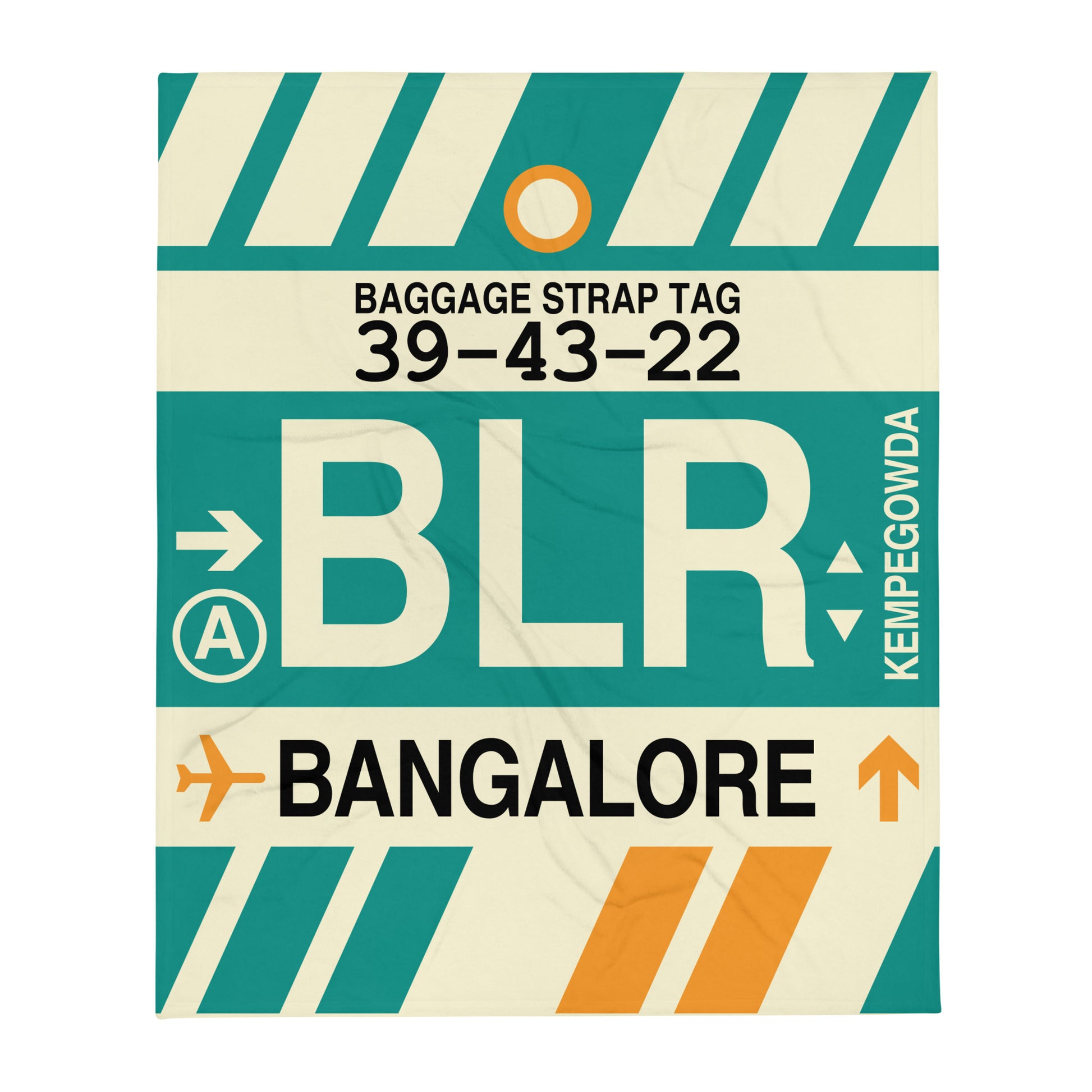 BLR Bangalore Throw Blanket • Jet Age Baggage Tag Design • YHM Designs - Image 01