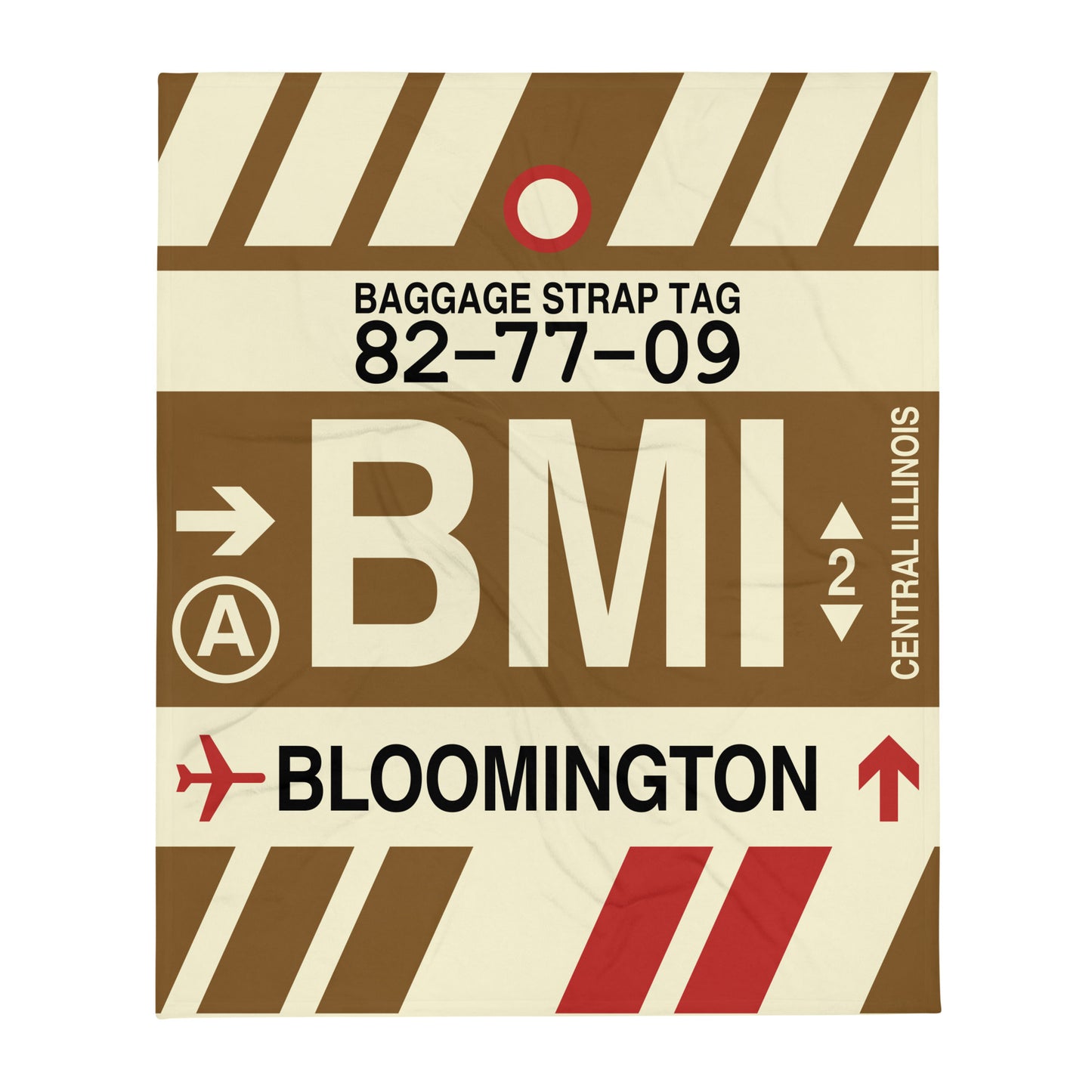 BMI Bloomington Throw Blanket • Jet Age Baggage Tag Design • YHM Designs - Image 01