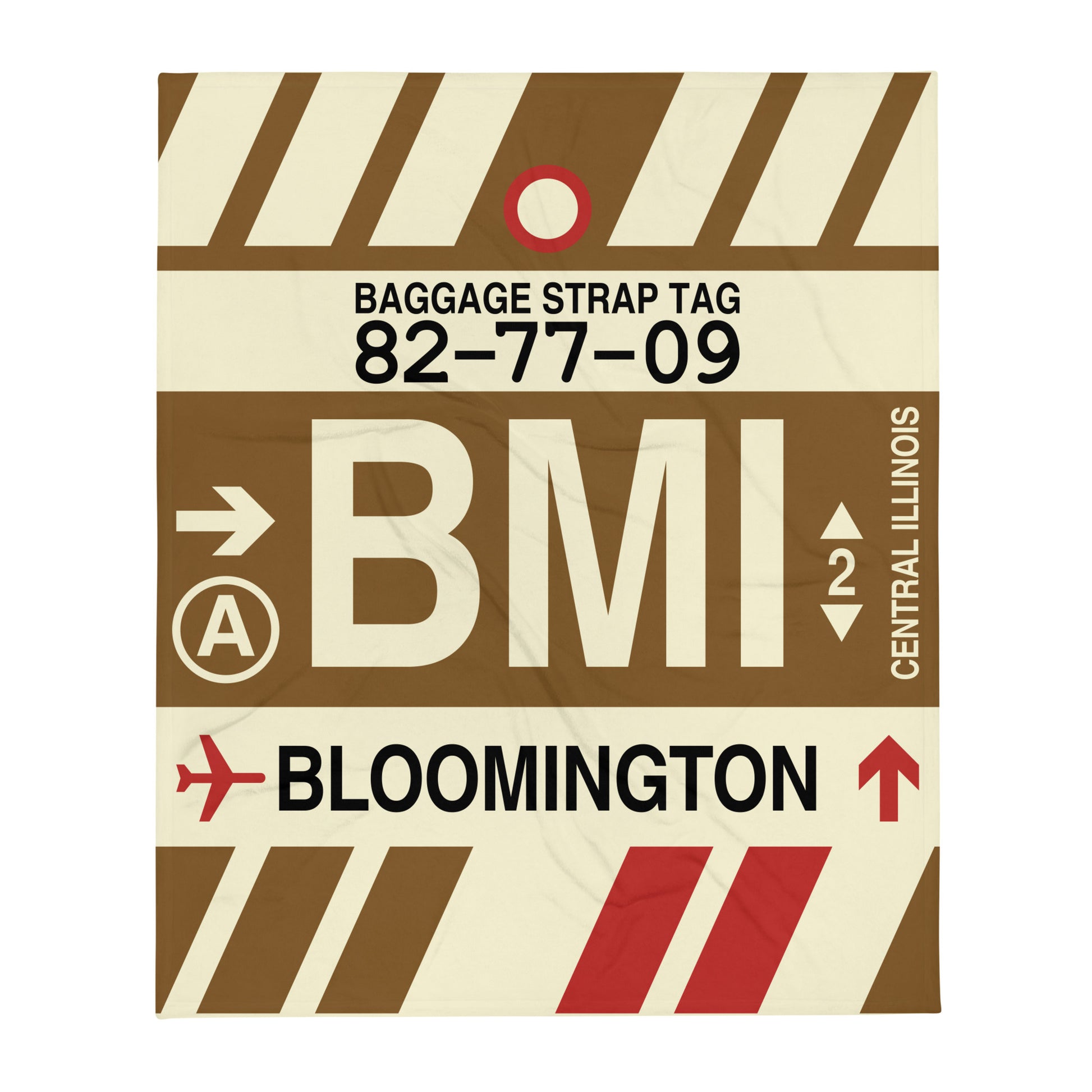 BMI Bloomington Throw Blanket • Jet Age Baggage Tag Design • YHM Designs - Image 01
