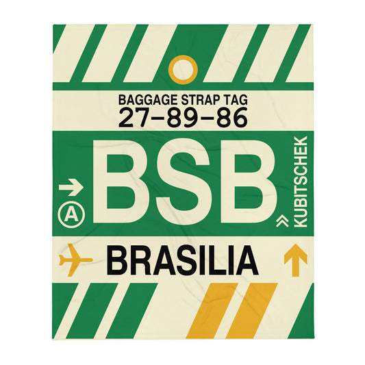 BSB Brasilia Throw Blanket • Jet Age Baggage Tag Design • YHM Designs - Image 01