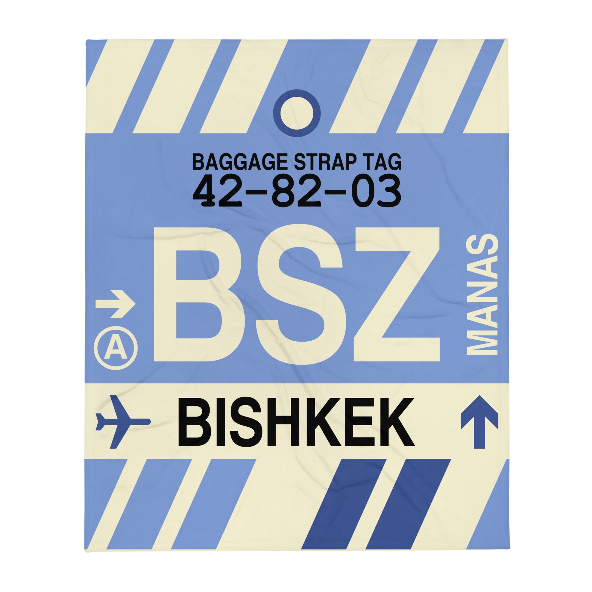 BSZ Bishkek Throw Blanket • Jet Age Baggage Tag Design • YHM Designs - Image 01