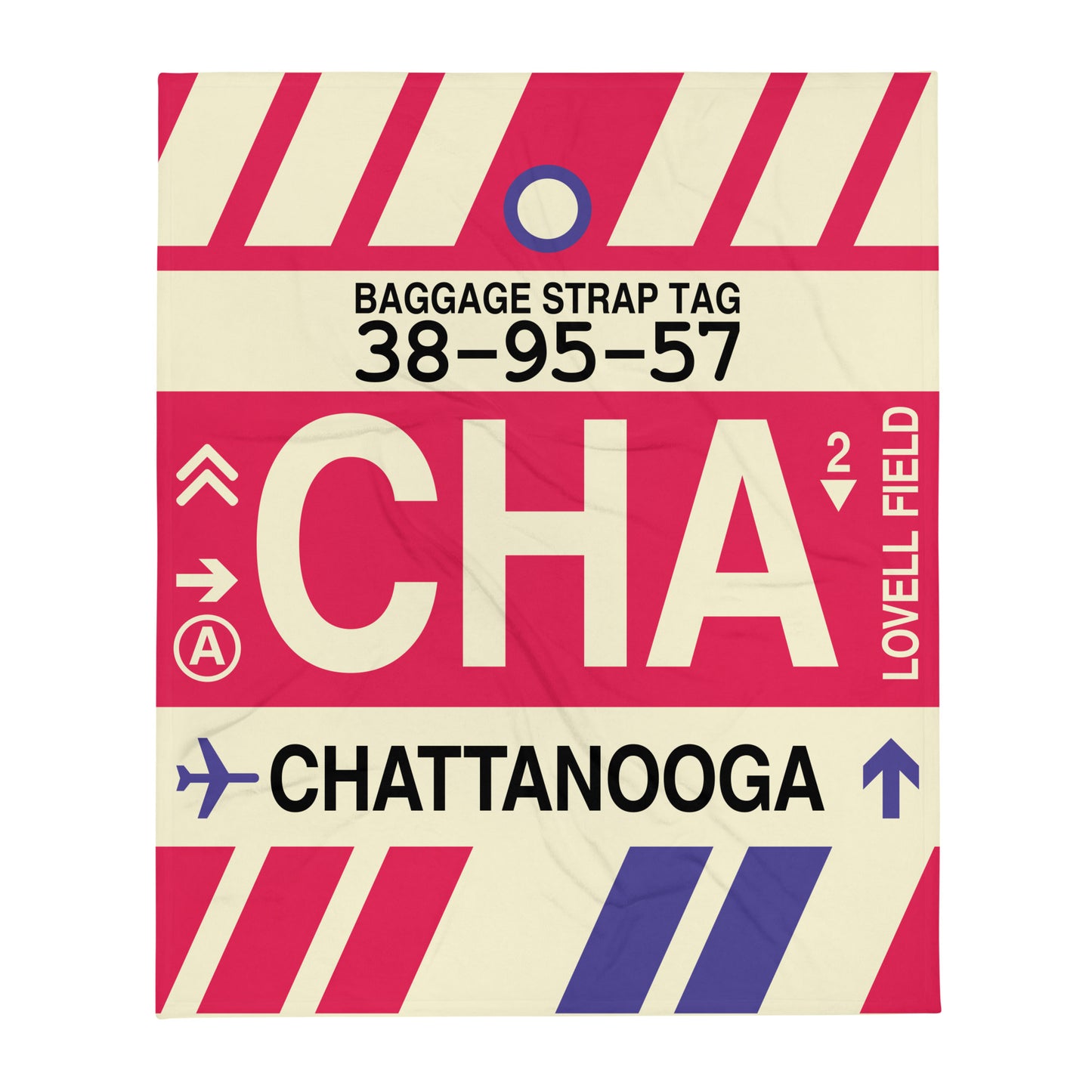 CHA Chattanooga Throw Blanket • Jet Age Baggage Tag Design • YHM Designs - Image 01