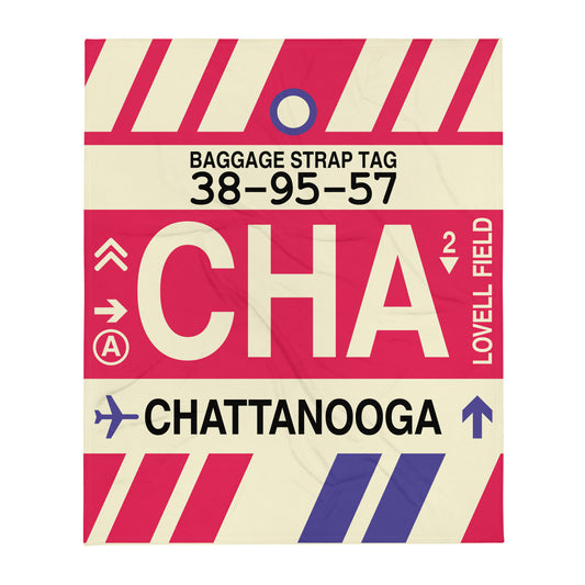 CHA Chattanooga Throw Blanket • Jet Age Baggage Tag Design • YHM Designs - Image 01