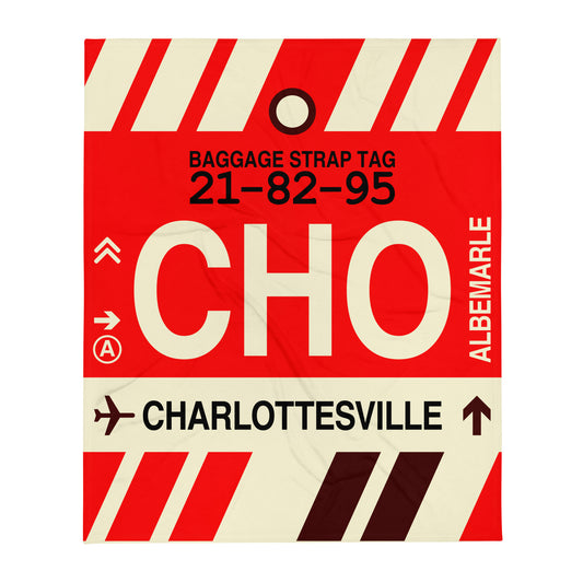 CHO Charlottesville Throw Blanket • Jet Age Baggage Tag Design • YHM Designs - Image 01