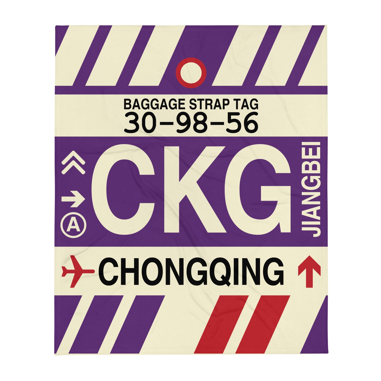 CKG Chongqing Throw Blanket • Jet Age Baggage Tag Design • YHM Designs - Image 01
