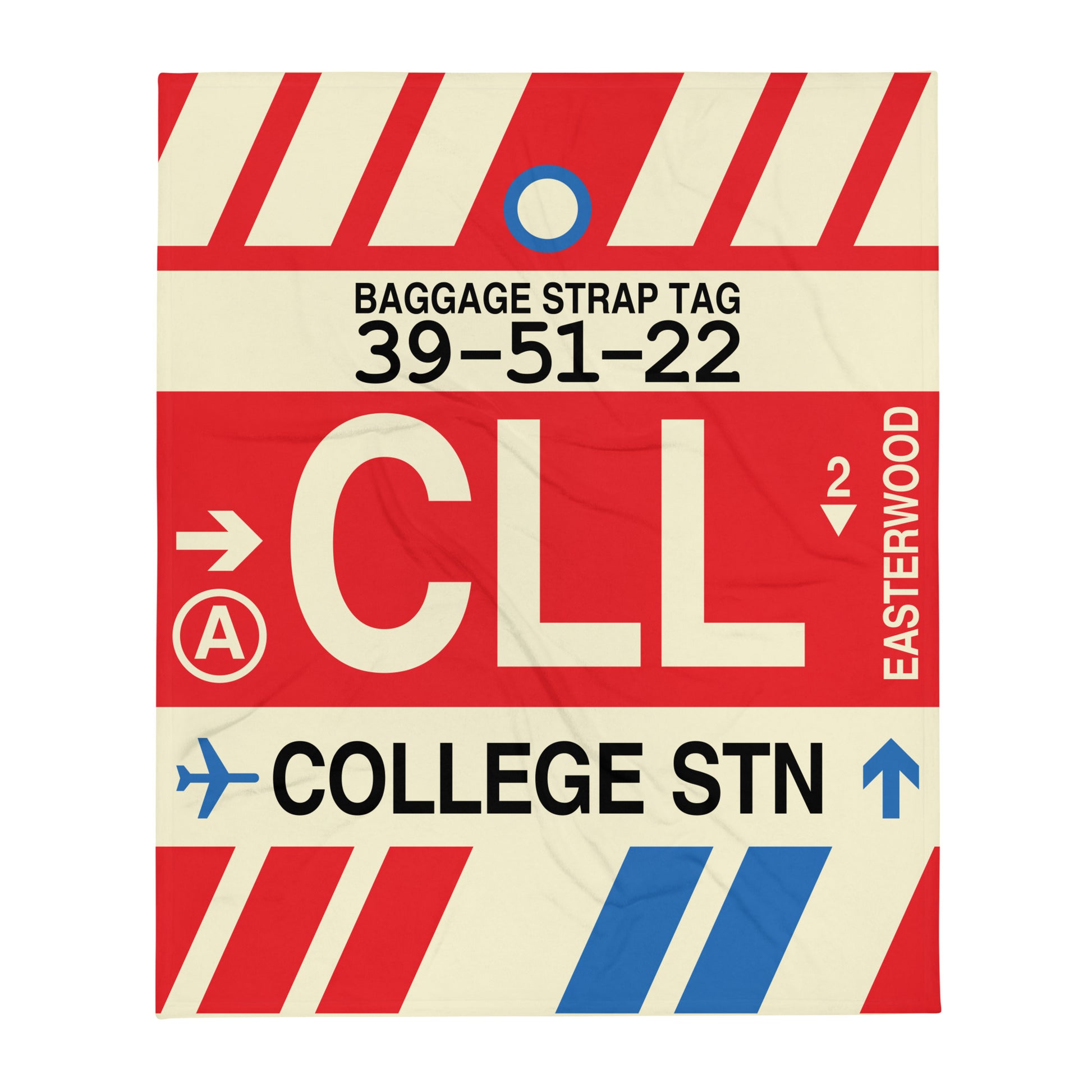 CLL College Station Throw Blanket • Jet Age Baggage Tag Design • YHM Designs - Image 01