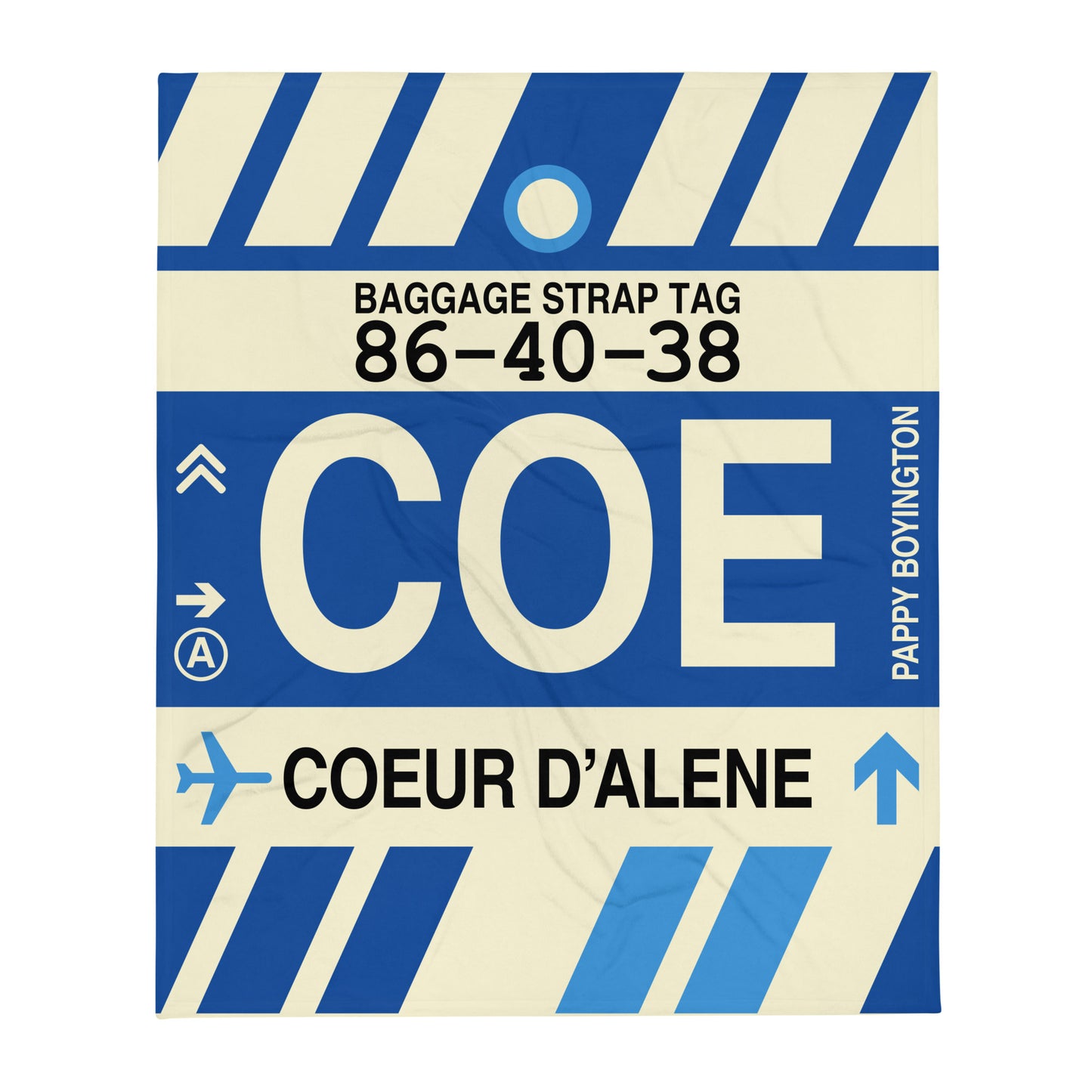 COE Coeur D'Alene Throw Blanket • Jet Age Baggage Tag Design • YHM Designs - Image 01