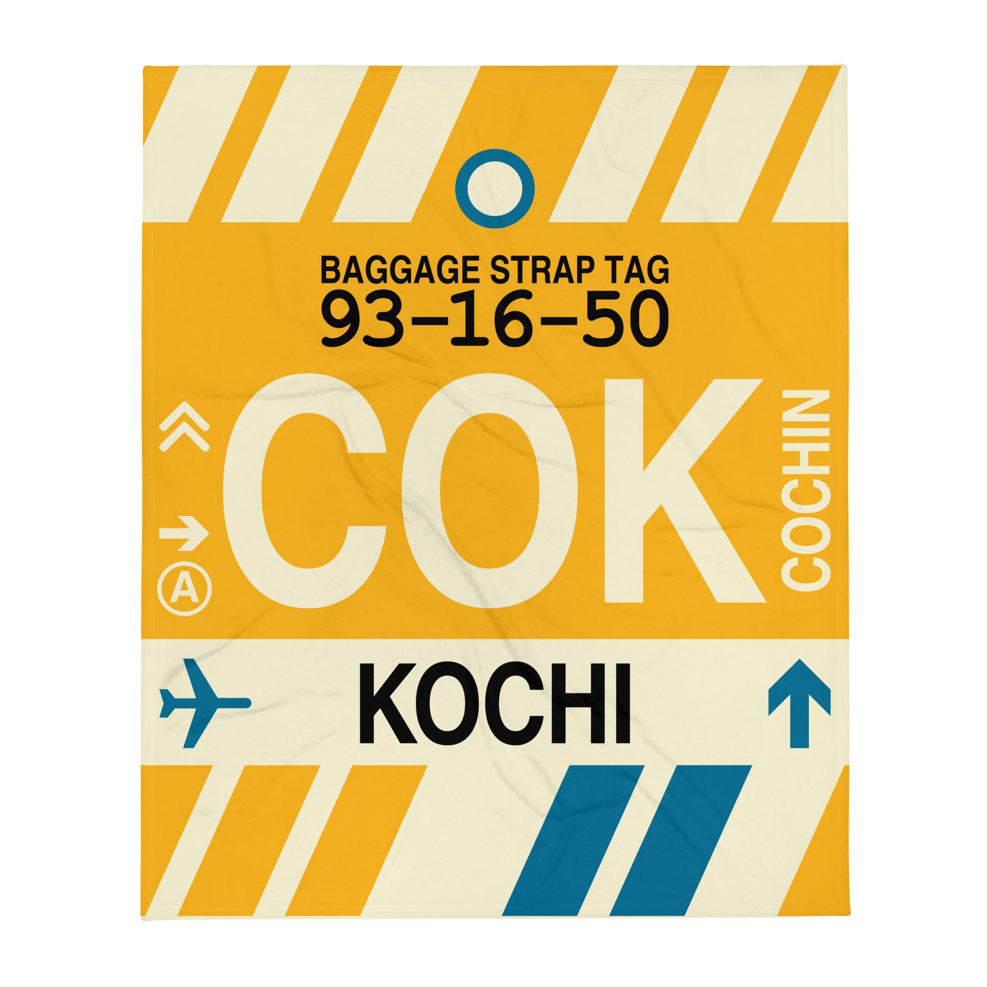 COK Kochi Throw Blanket • Jet Age Baggage Tag Design • YHM Designs - Image 01