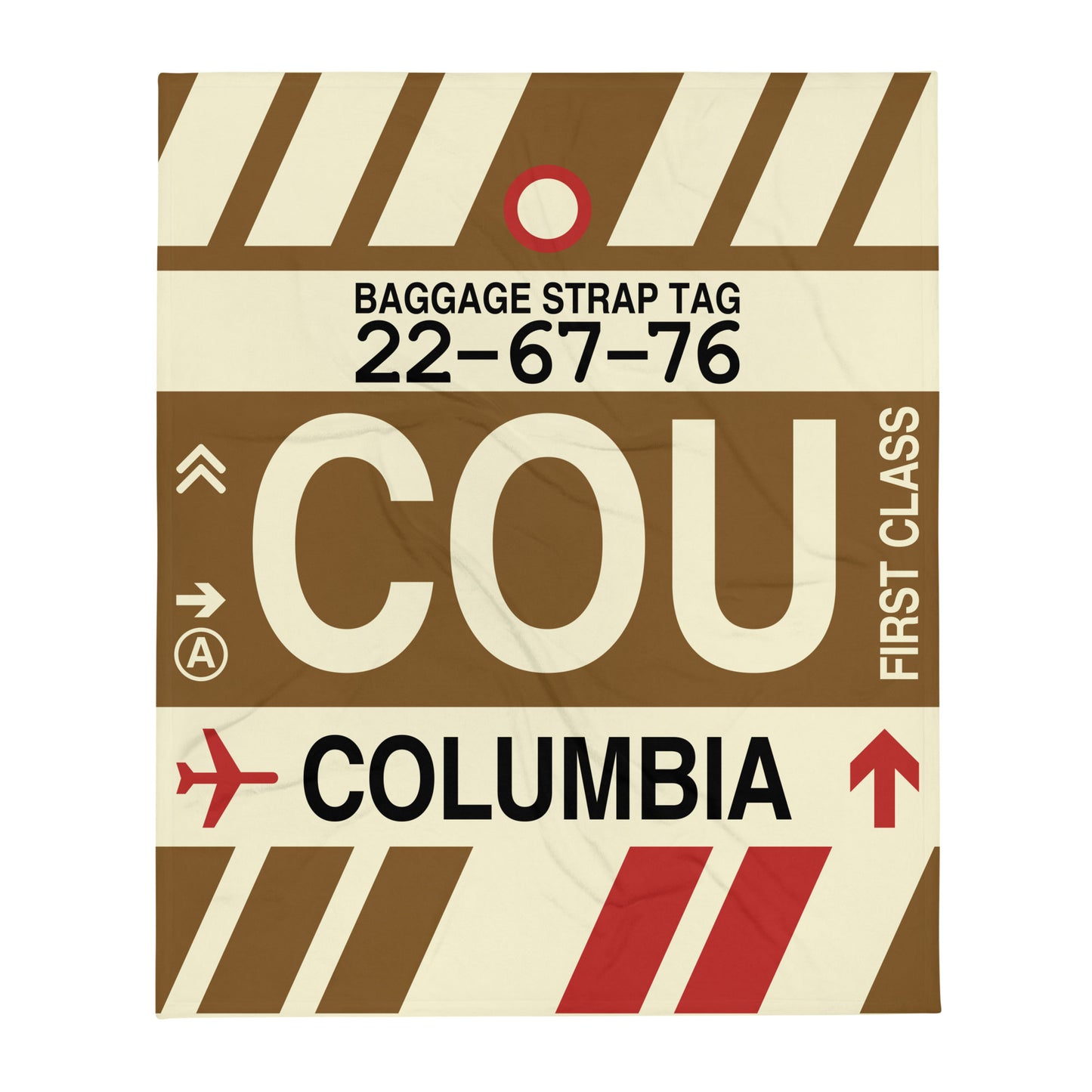 COU Columbia Throw Blanket • Jet Age Baggage Tag Design • YHM Designs - Image 01