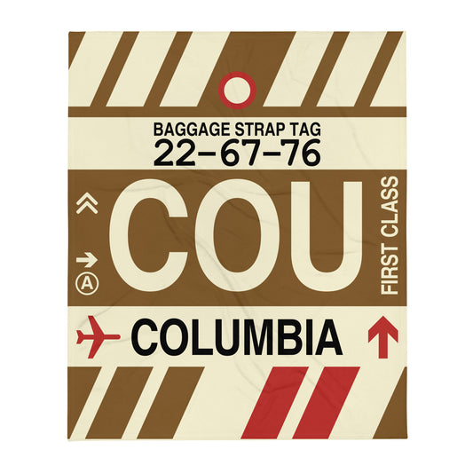 COU Columbia Throw Blanket • Jet Age Baggage Tag Design • YHM Designs - Image 01