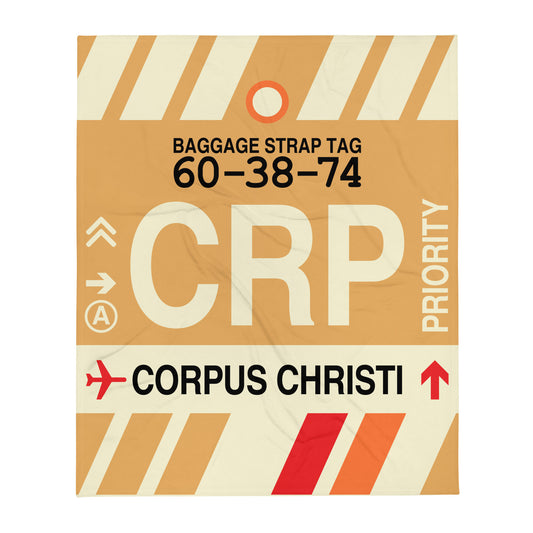 CRP Corpus Christi Throw Blanket • Jet Age Baggage Tag Design • YHM Designs - Image 01