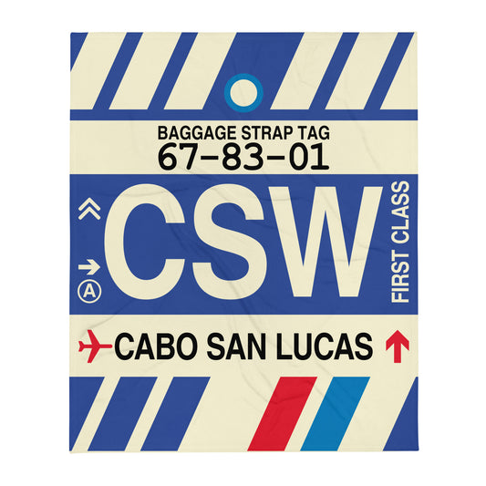 CSW Cabo San Lucas Throw Blanket • Jet Age Baggage Tag Design • YHM Designs - Image 01
