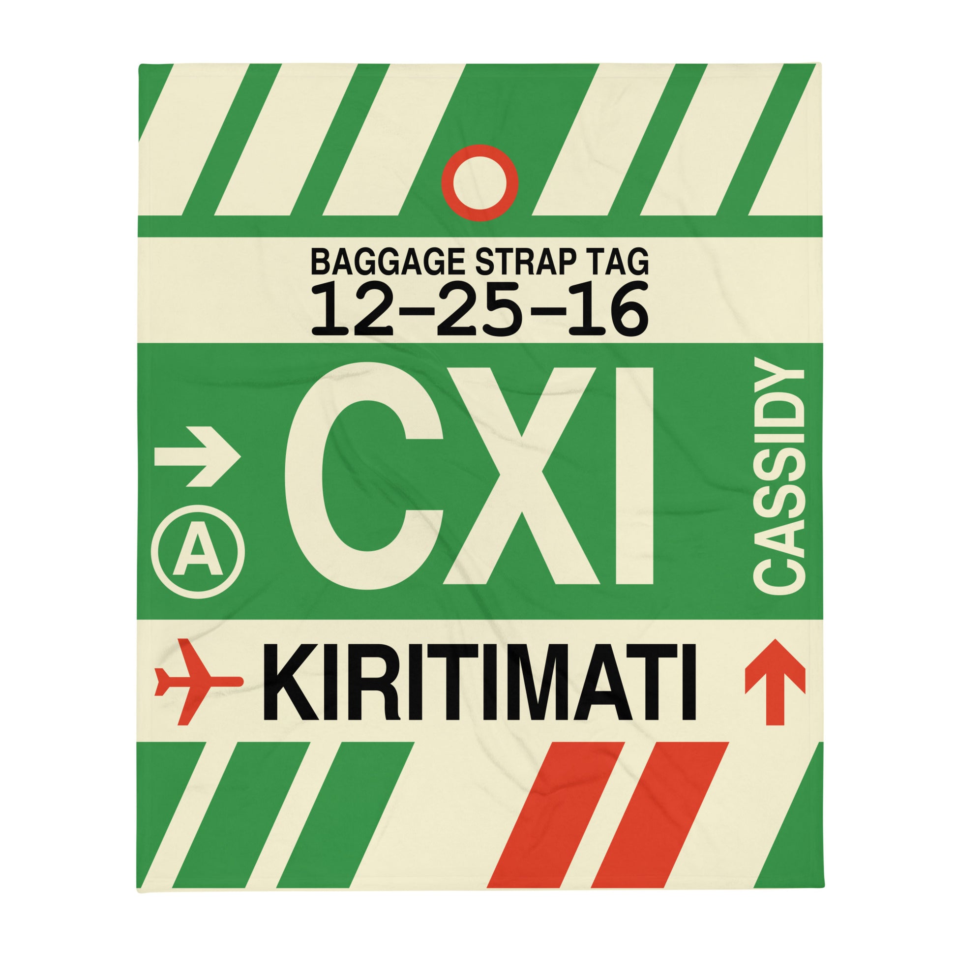 CXI Kiritimati Throw Blanket • Jet Age Baggage Tag Design • YHM Designs - Image 01