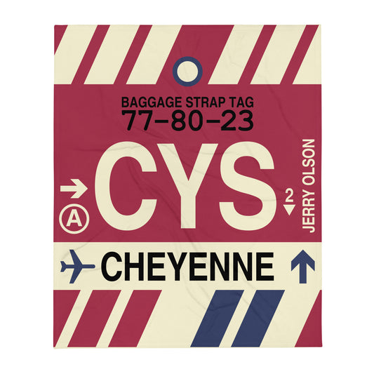 CYS Cheyenne Throw Blanket • Jet Age Baggage Tag Design • YHM Designs - Image 01
