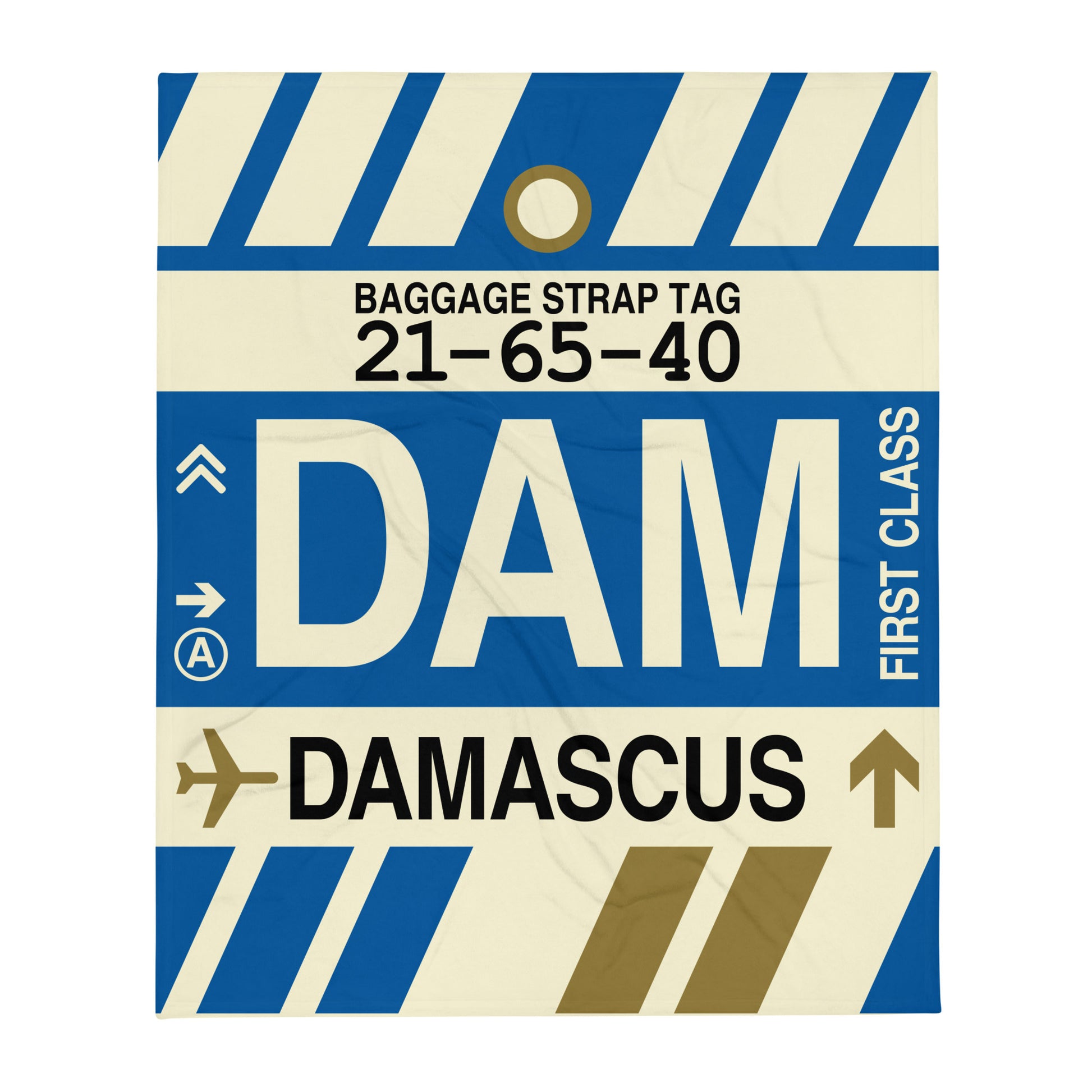 DAM Damascus Throw Blanket • Jet Age Baggage Tag Design • YHM Designs - Image 01