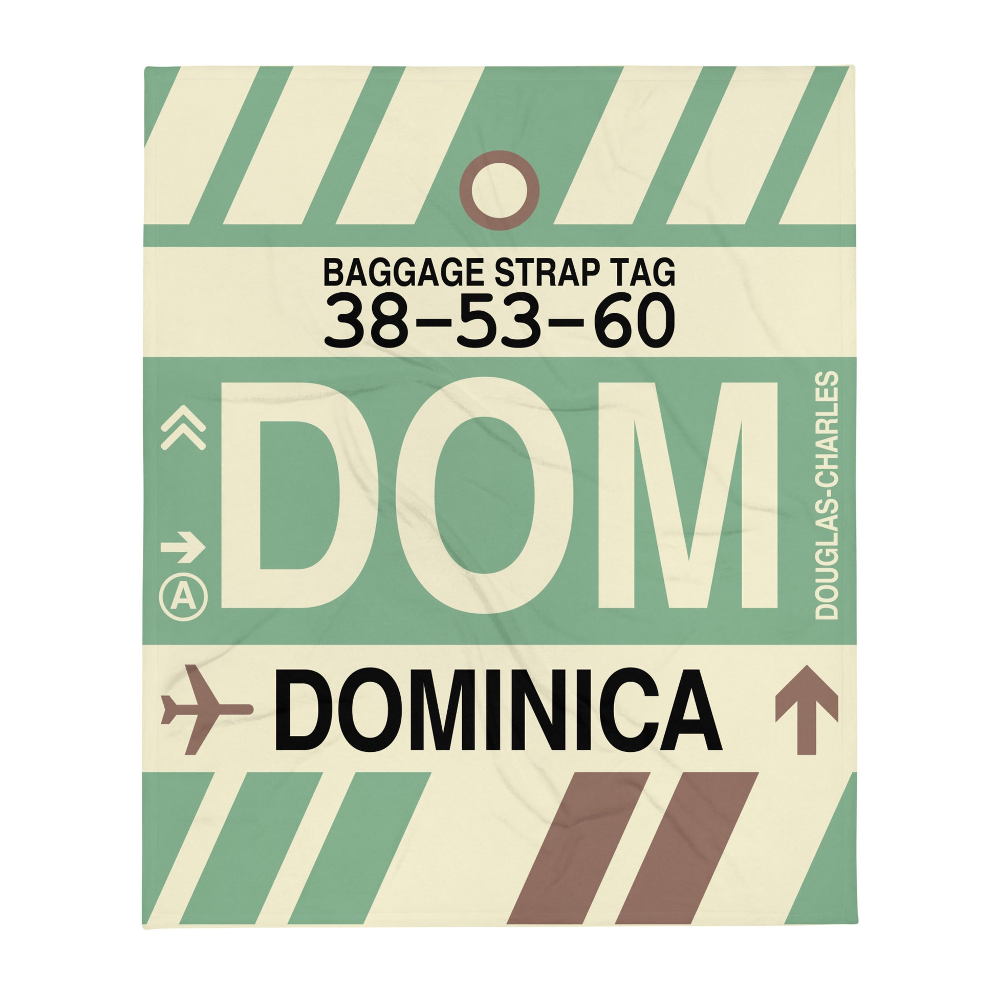 DOM Dominica Throw Blanket • Jet Age Baggage Tag Design • YHM Designs - Image 01