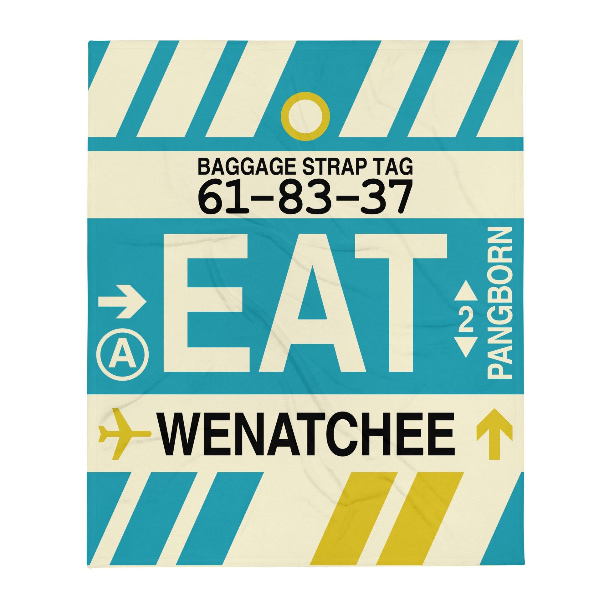 EAT Wenatchee Throw Blanket • Jet Age Baggage Tag Design • YHM Designs - Image 01
