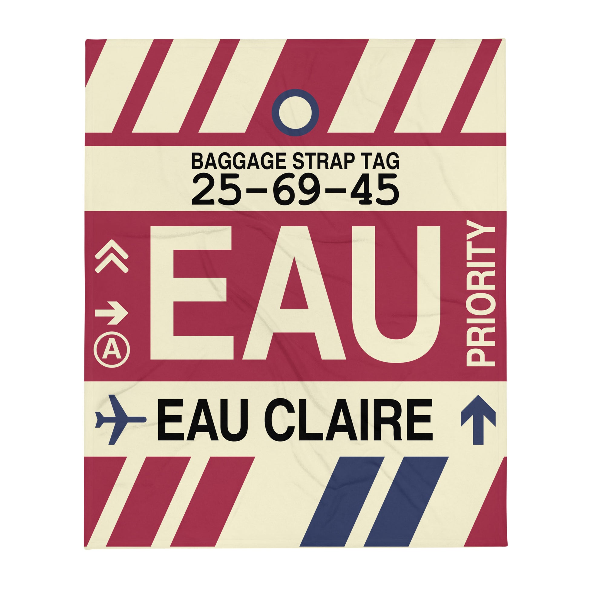EAU Eau Claire Throw Blanket • Jet Age Baggage Tag Design • YHM Designs - Image 01