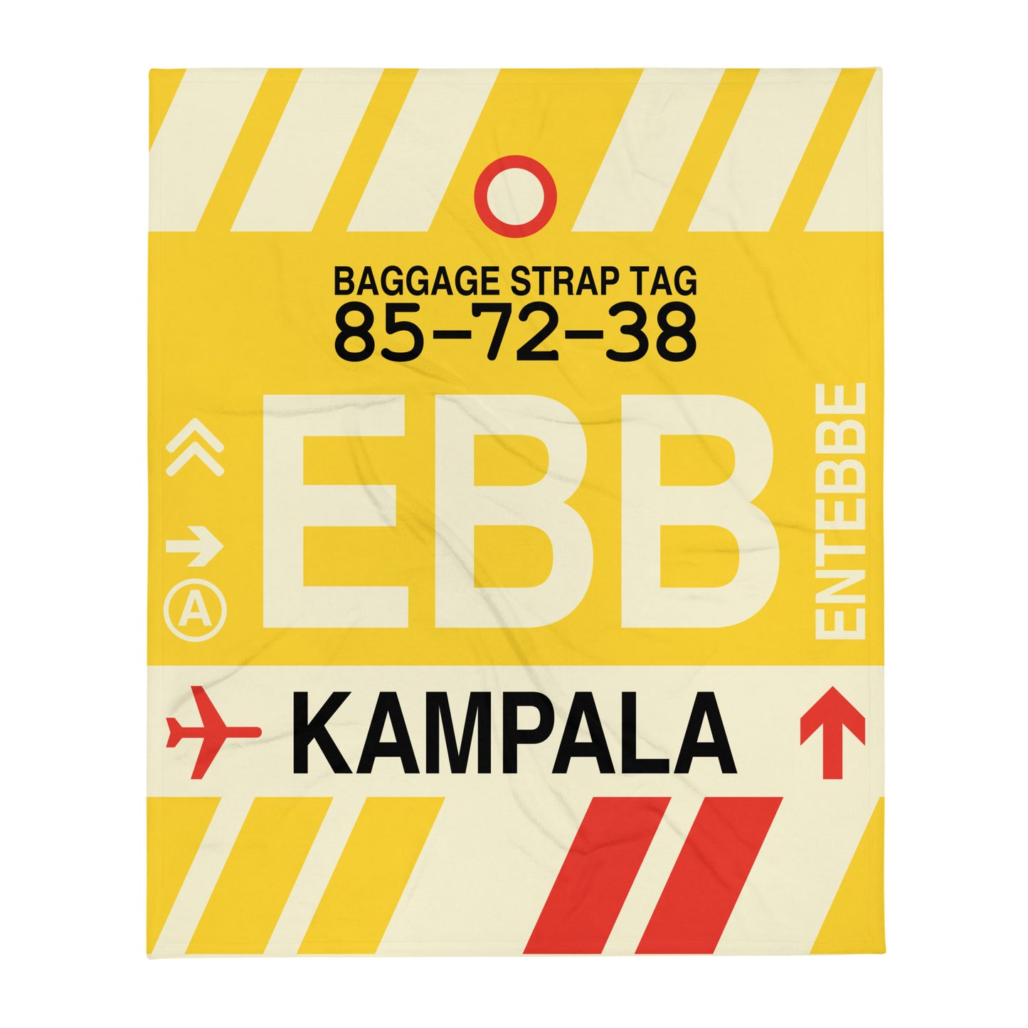 EBB Kampala Throw Blanket • Jet Age Baggage Tag Design • YHM Designs - Image 01