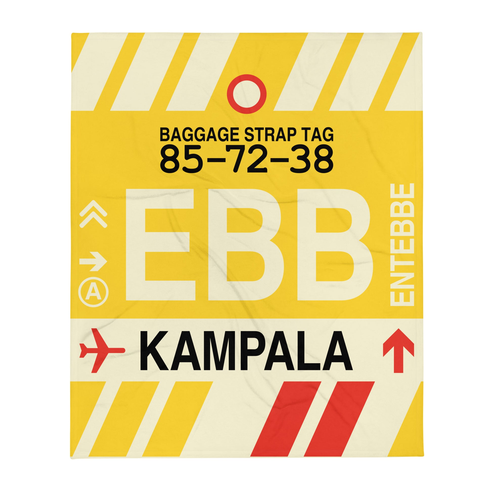 EBB Kampala Throw Blanket • Jet Age Baggage Tag Design • YHM Designs - Image 01