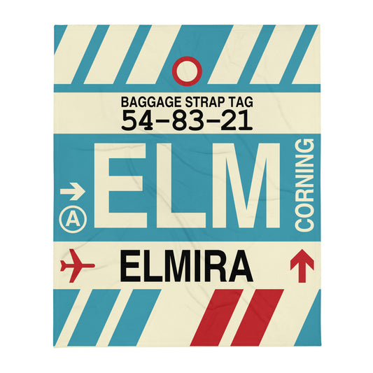 ELM Elmira-Corning Throw Blanket • Jet Age Baggage Tag Design • YHM Designs - Image 01